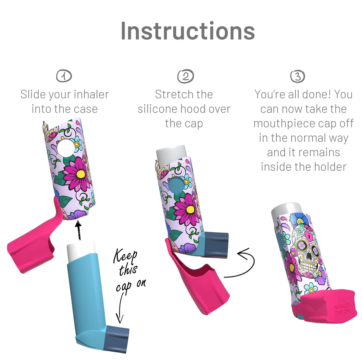 The Inhaler Tailor colorful decorative case compatible with Ventolin medication canisters