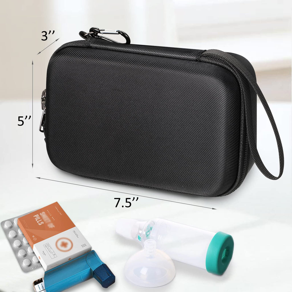 Compact medical organizer bag for breathing problem devices showing dual zipper closure