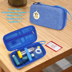 Interior compartment of the protective case demonstrating storage capacity for adult and child masks