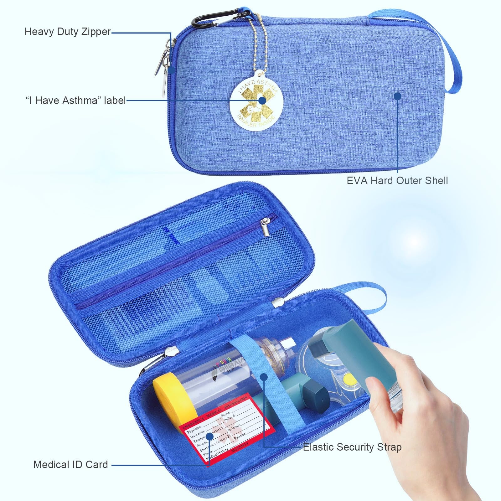 Side angle of the durable zippered respiratory medicine travel pouch