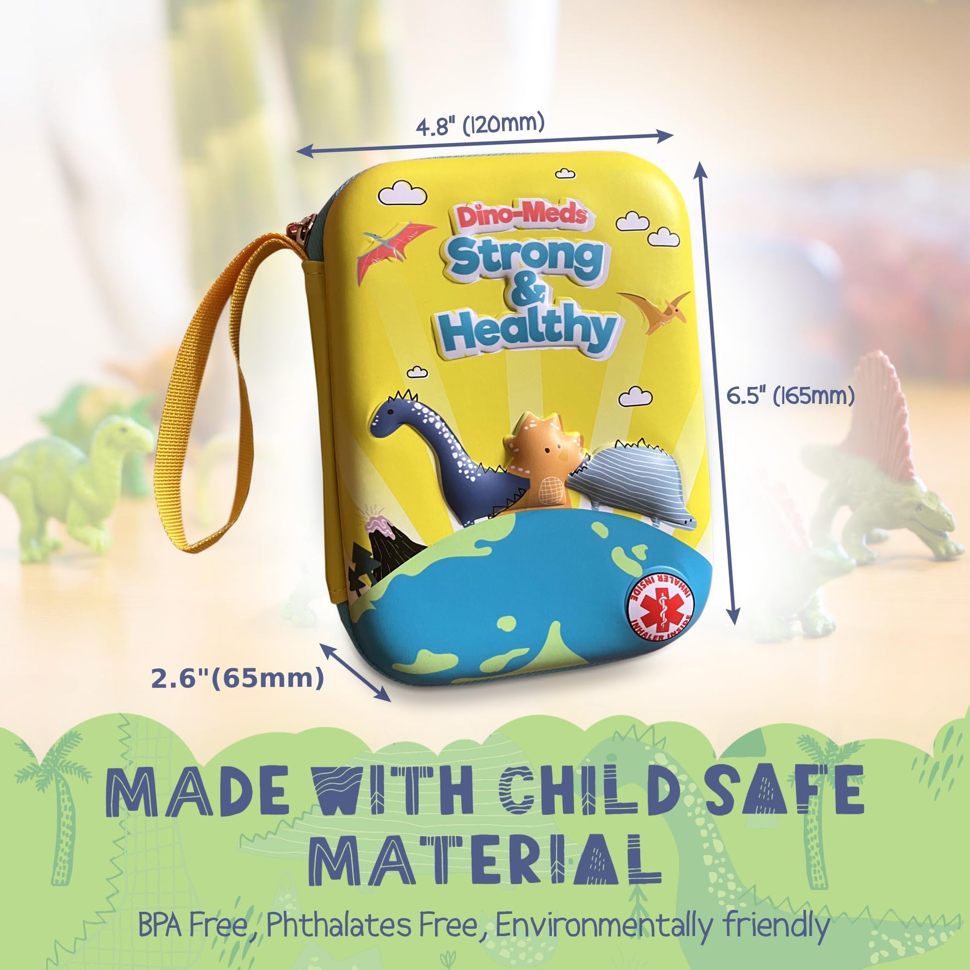 VivÃ©lle inhaler spacer bag close-up detailing the heavy duty polyurethane leather exterior and premium smooth zipper closure.