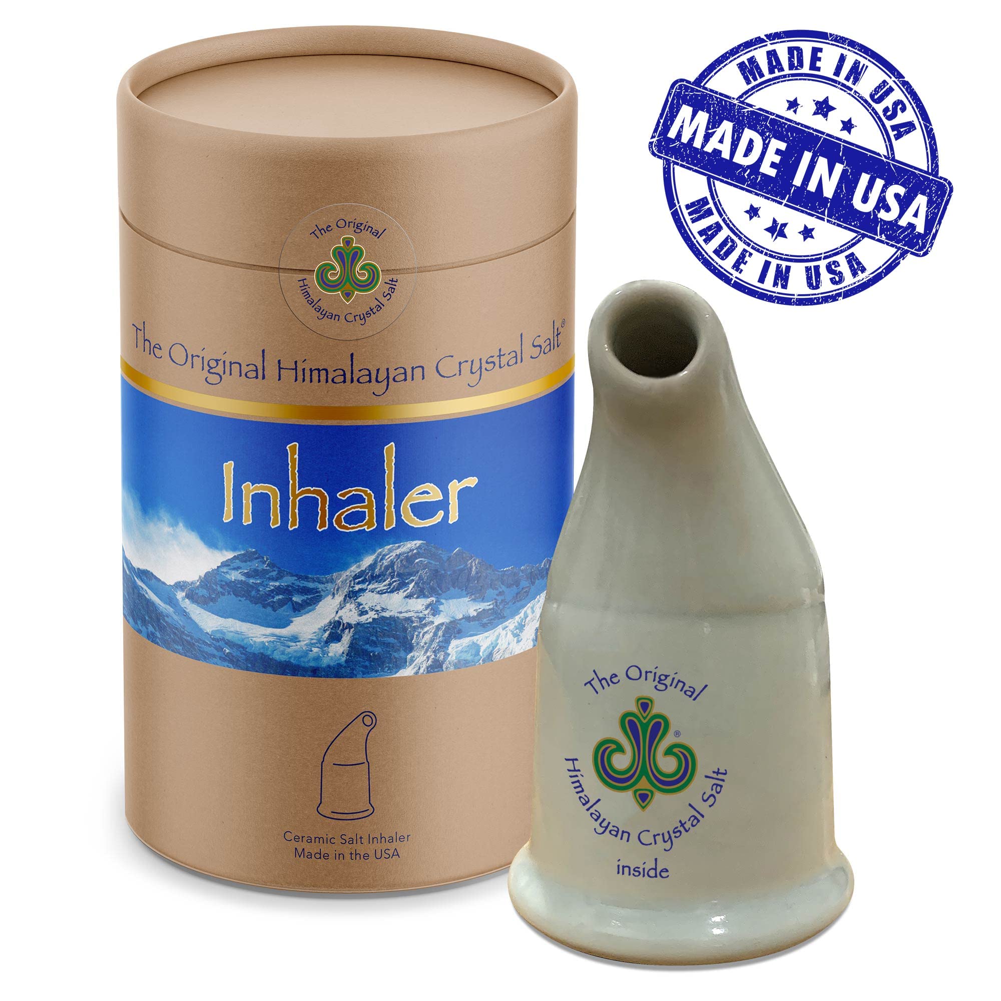 Ceramic dry salt therapy pipe showcasing authentic coarse granulated Himalayan salt