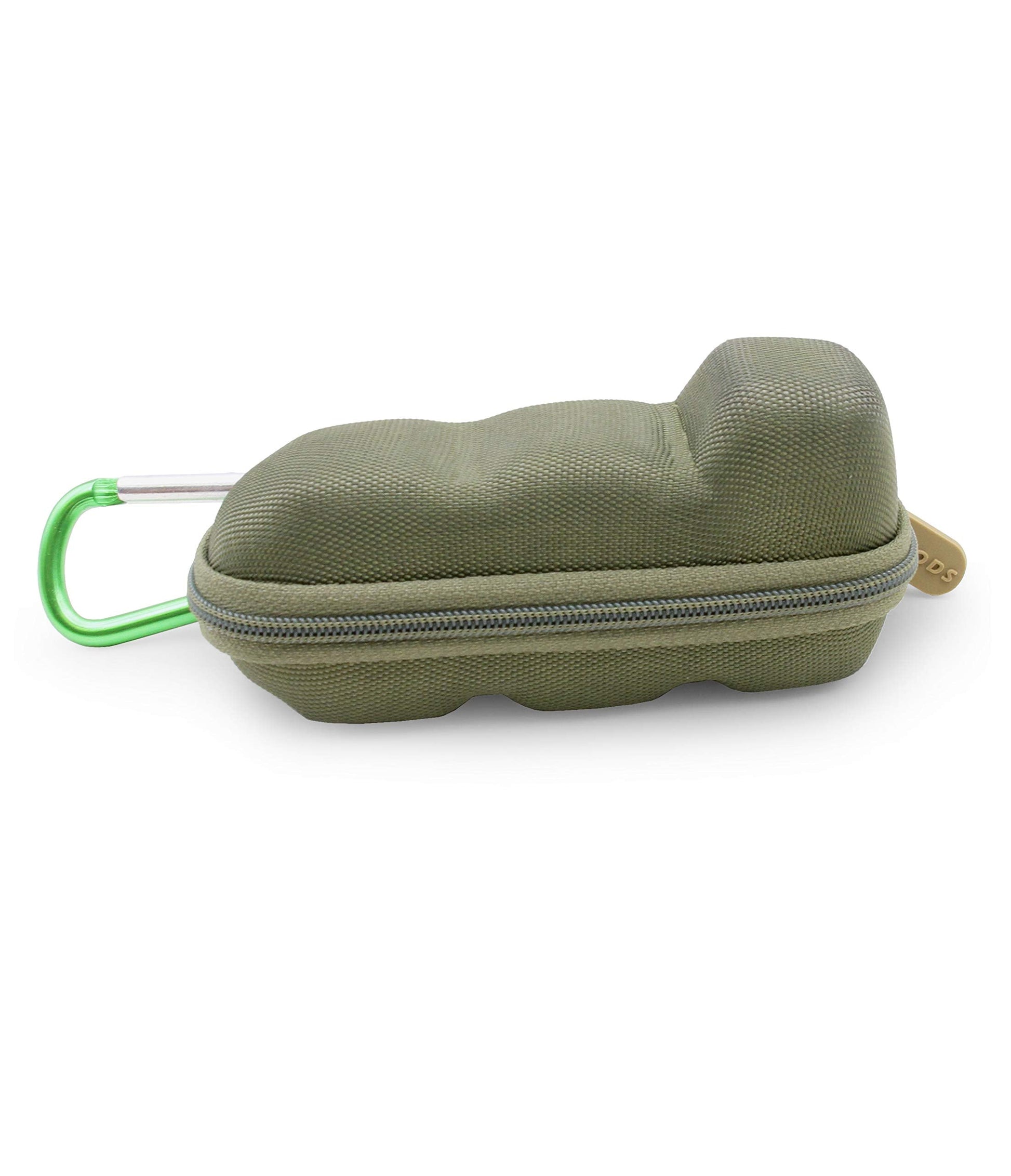 Side view of the portable forest green medication pouch for daily travel