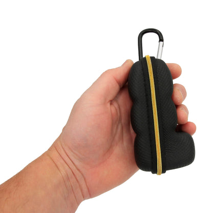 CASEMATIX portable rescue inhaler travel pouch attached to a backpack loop using the keychain carabiner