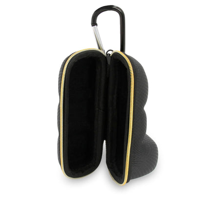 CASEMATIX heavy duty zipper asthma case being worn with the removable neck lanyard during hiking