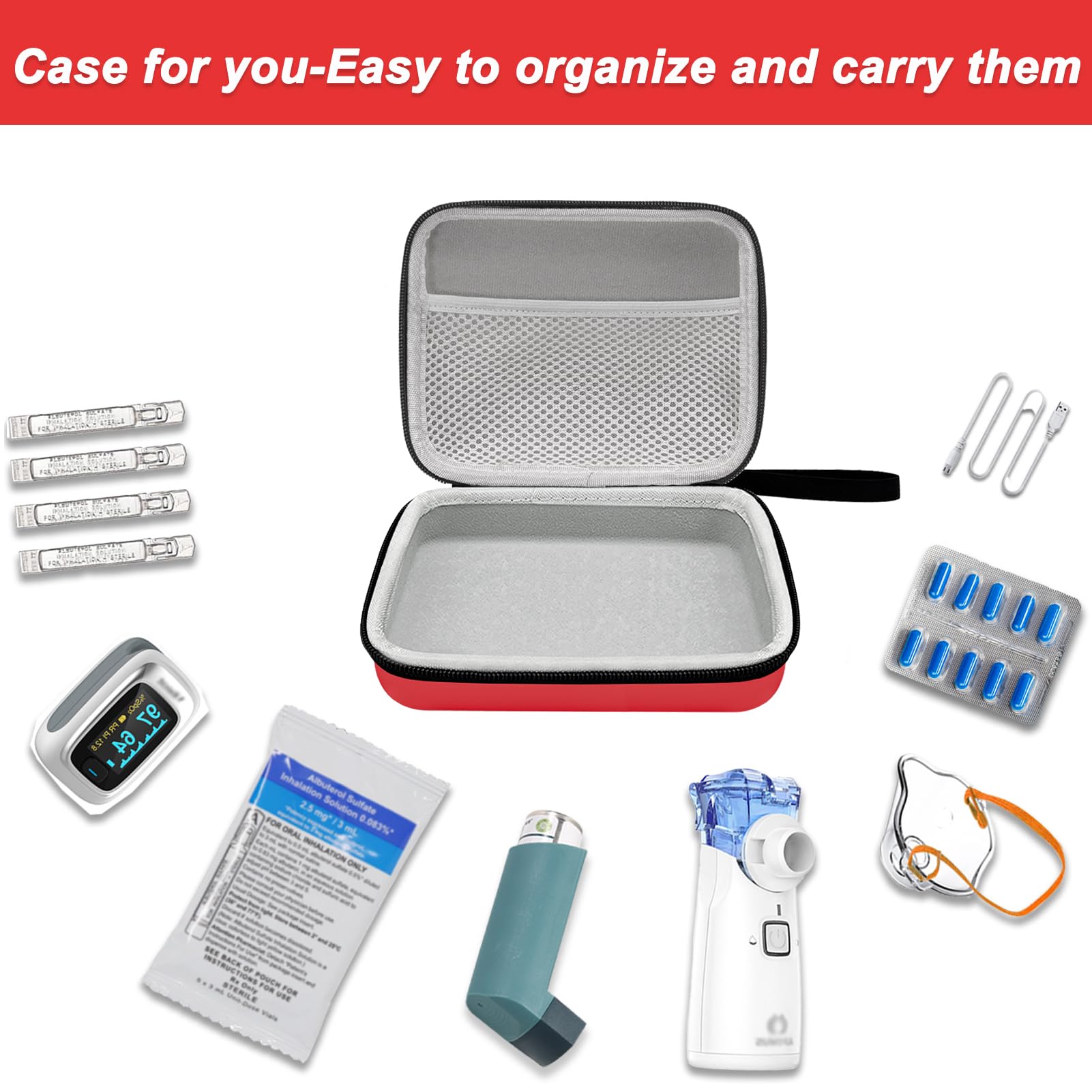Klawdsky travel medical bag opened flat demonstrating internal storage capacity and zippered mesh accessory pocket