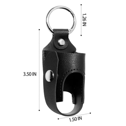 Black leather inhaler keychain case showing the secure snap button closure design.