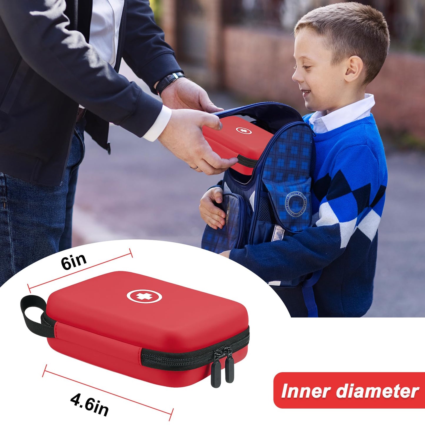 Klawdsky portable nebulizer holder next to a travel suitcase showing compact sizing for luggage packaging