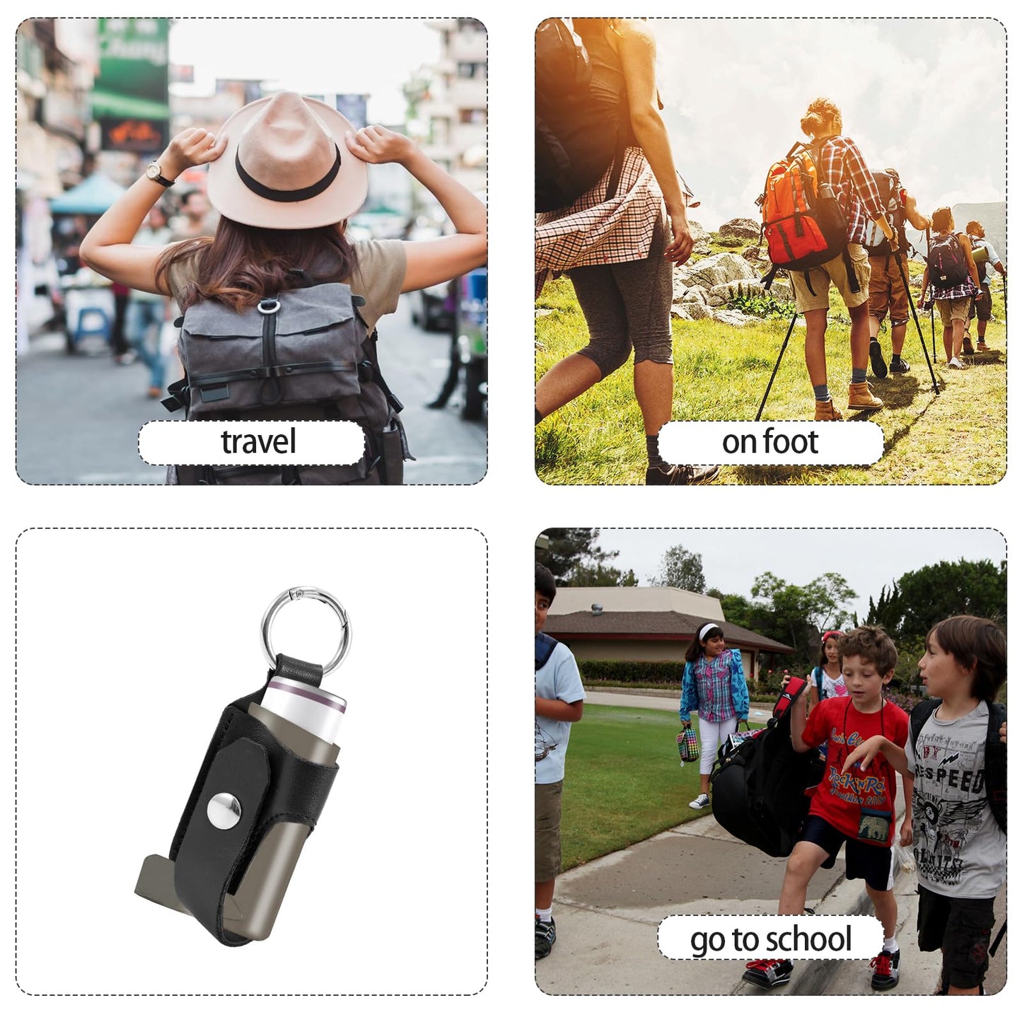Handy inhaler holster case showing safe storage dimensions suitable for kids and adults.