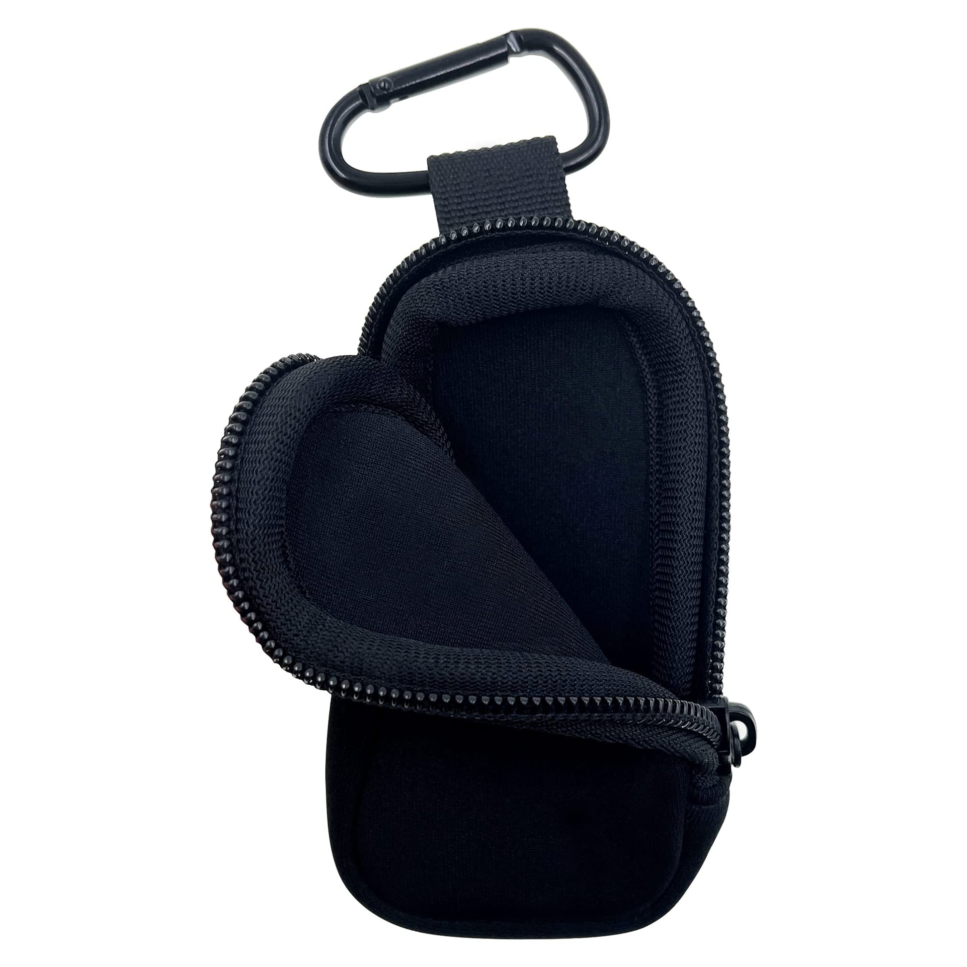 Compact asthma inhaler travel sleeve clipped onto a travel backpack zipper