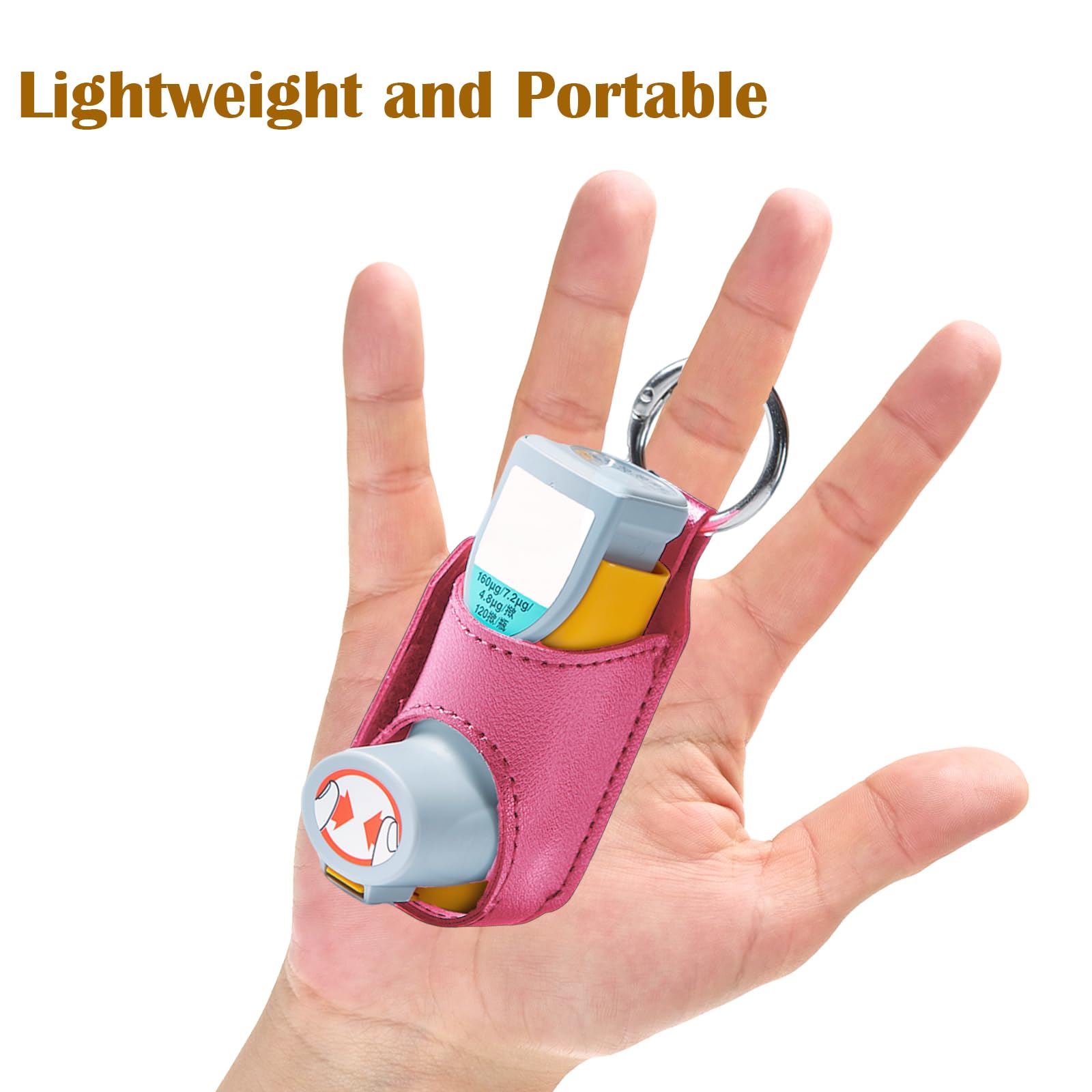 Rose gold leather inhaler sleeve for kids and adults showcasing secure clasp closure