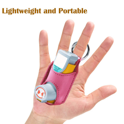 Rose gold leather inhaler sleeve for kids and adults showcasing secure clasp closure