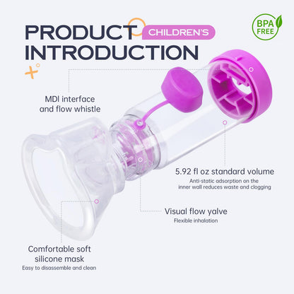 Portable purple pediatric aerosol spacer device for home and travel