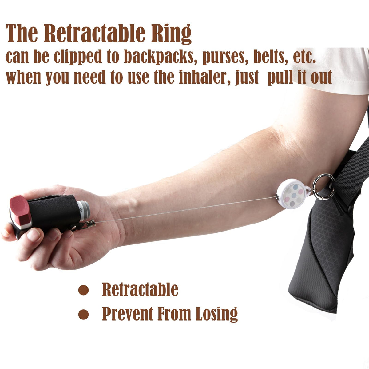 JFGLORIX portable medical pouch showing the secure retractable clip attached to a travel bag