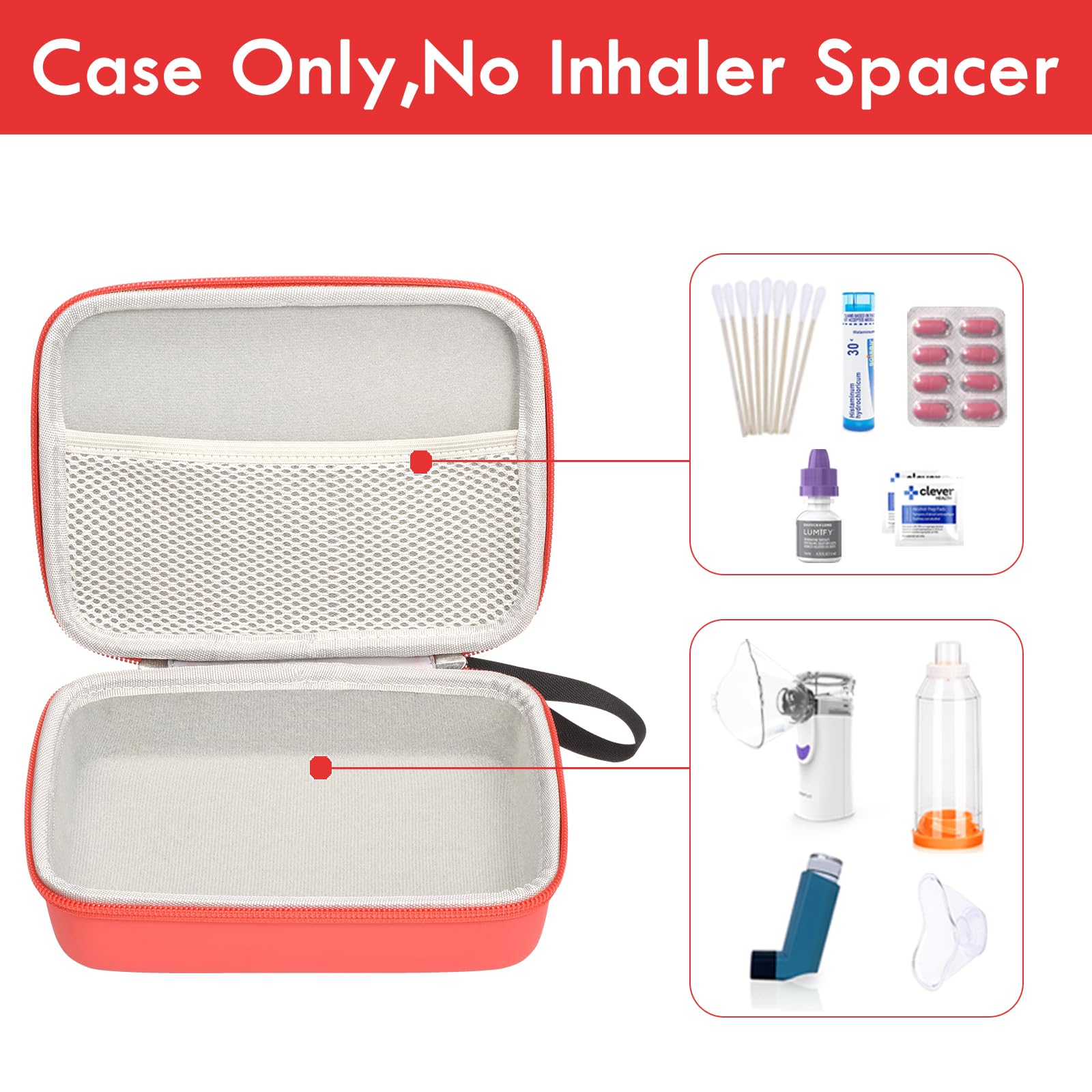 Fukumi medical spacer carrying case interior view featuring internal mesh pocket organization