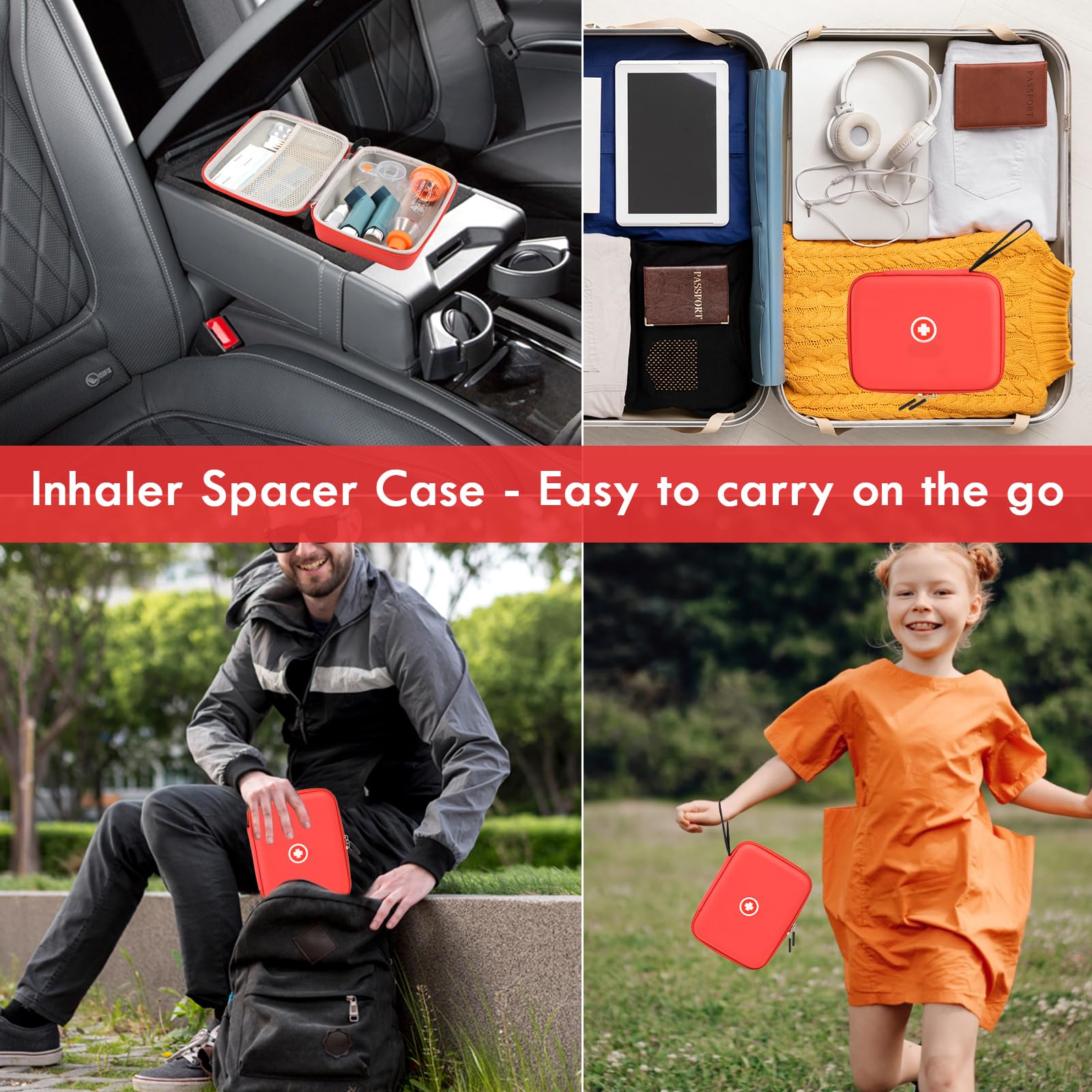 Fukumi red inhaler storage organizer showcasing thick shock resistant padding
