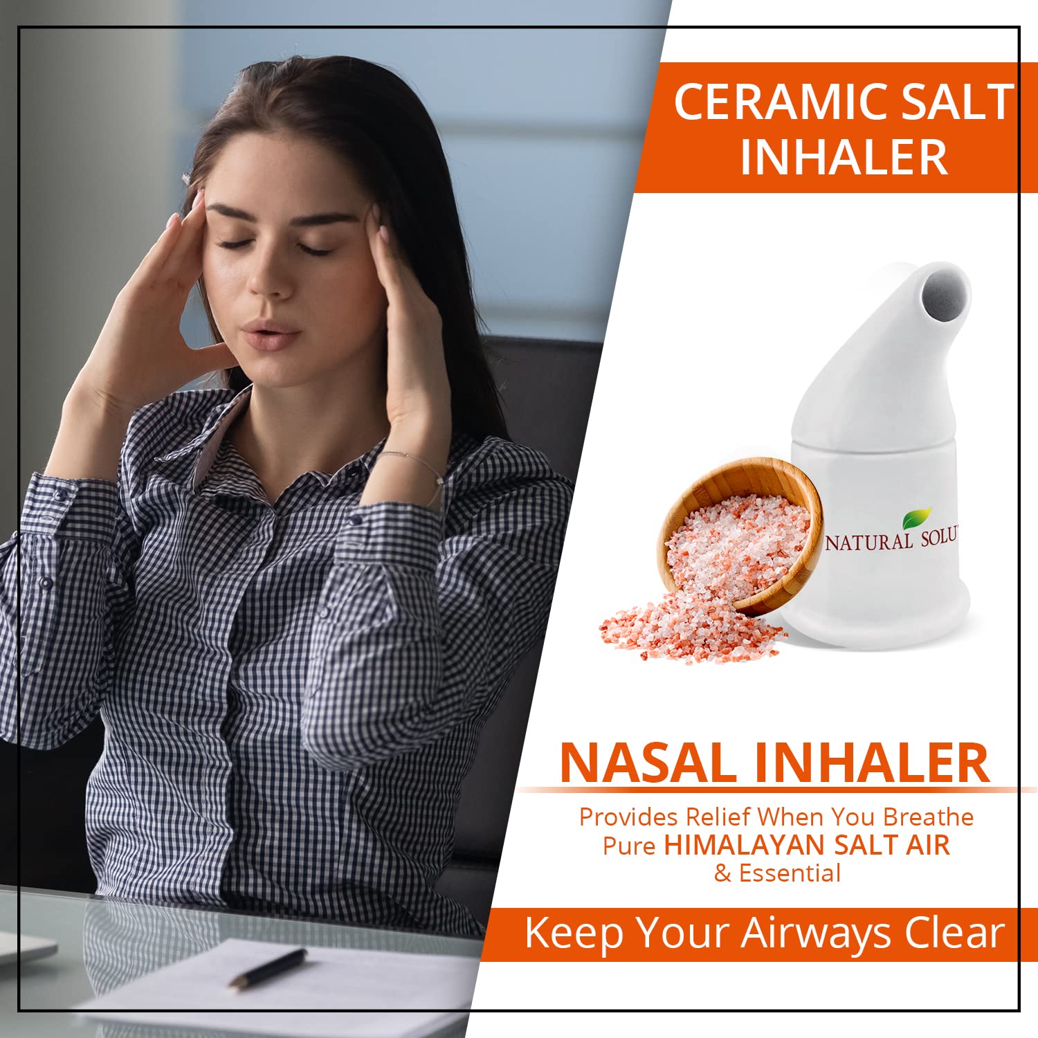 Premium white ceramic salt inhaler setup highlighting the 180 grams pink salt refill bags