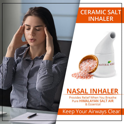 Premium white ceramic salt inhaler setup highlighting the 180 grams pink salt refill bags