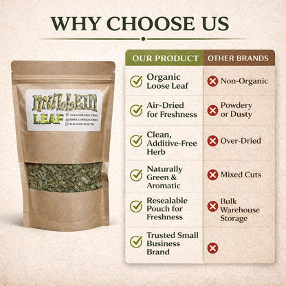 Premium hand picked mullein leaf tea from Oregon USA for mucus clearing