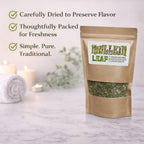 Brewed cup of organic mullein leaf tea for respiratory wellness support