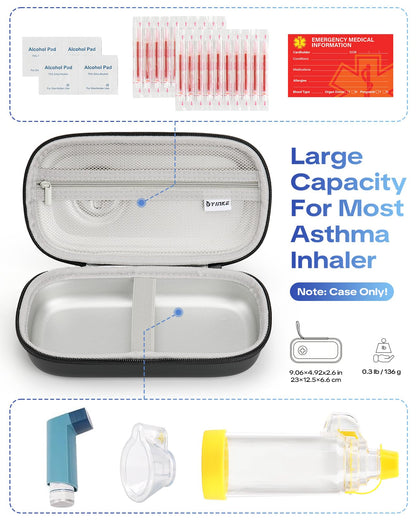 RAIACE compact inhaler holder illustrating the wide easy-access zipper opening for adults and seniors.