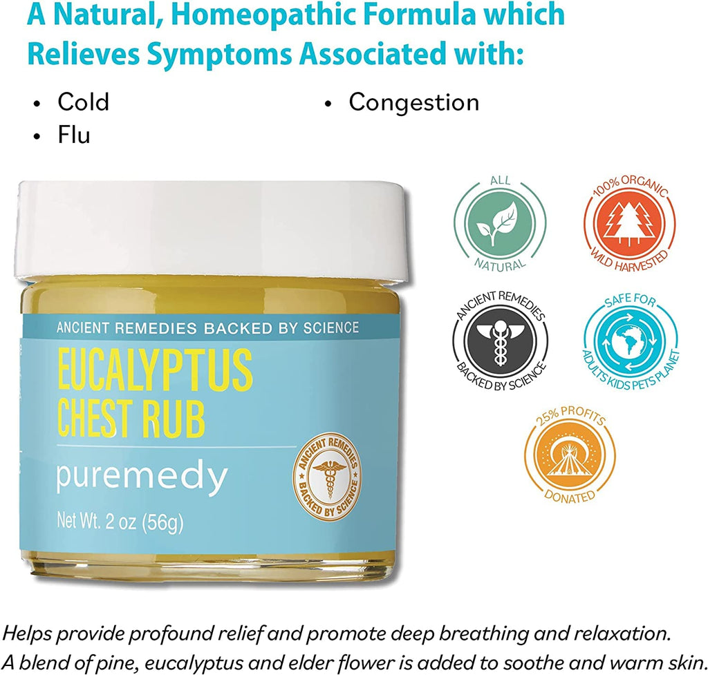 Organic eucalyptus cold remedy salve by Puremedy for deep breathing benefits