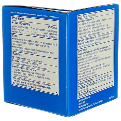 Back view of Vicks VapoRub packaging with application directions and warnings