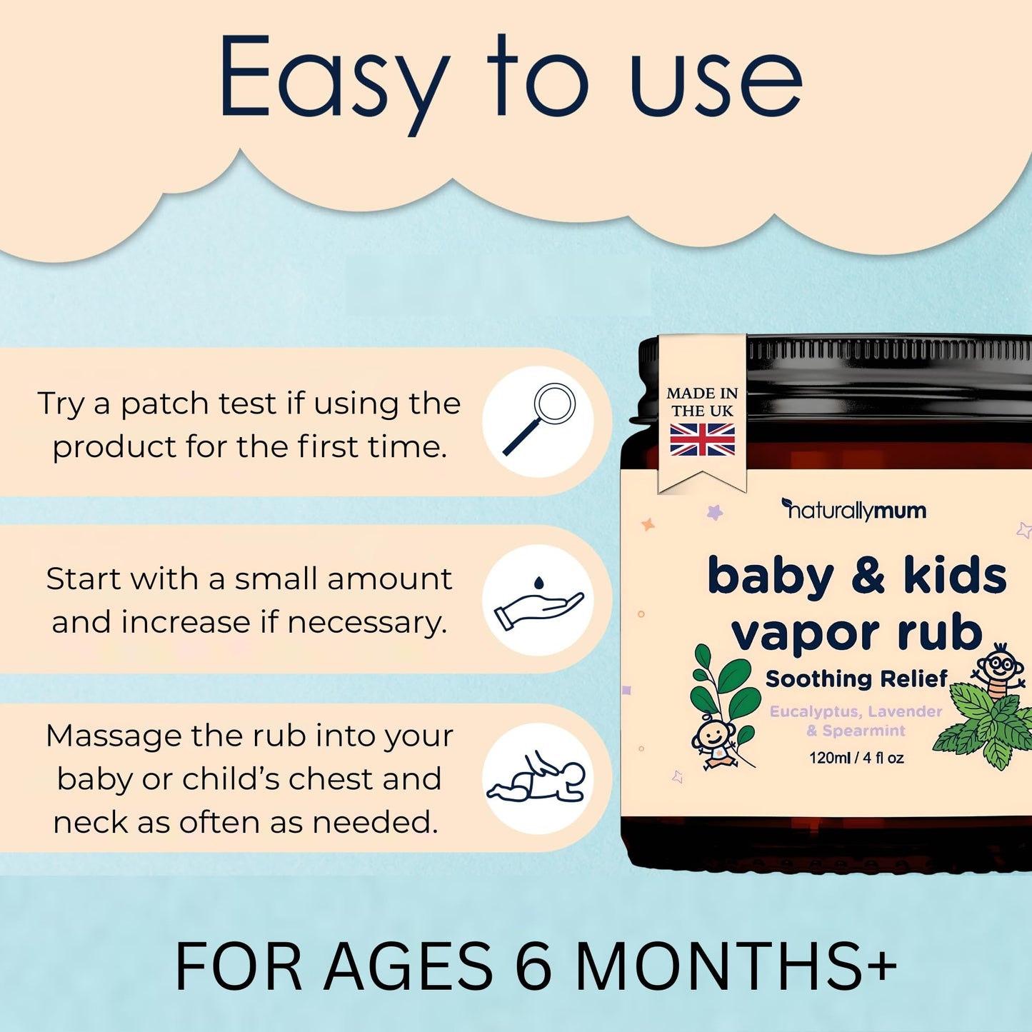 NaturallyMum baby vapor rub 120 milliliter jar size reference