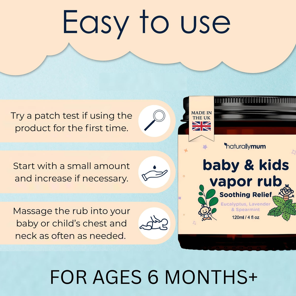 NaturallyMum baby vapor rub 120 milliliter jar size reference