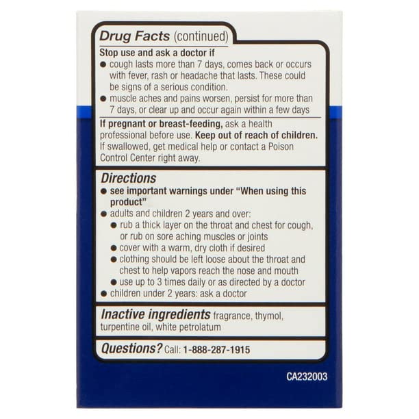 Medicated topical analgesic ointment packaging detailing directions for use