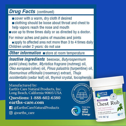Earth's Care imported USA wellness rub safely sealed for authentic cold and congestion protection.