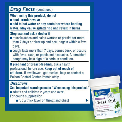 Compact two ounce container of Earth's Care soothing multi symptom vapor rub for travel.
