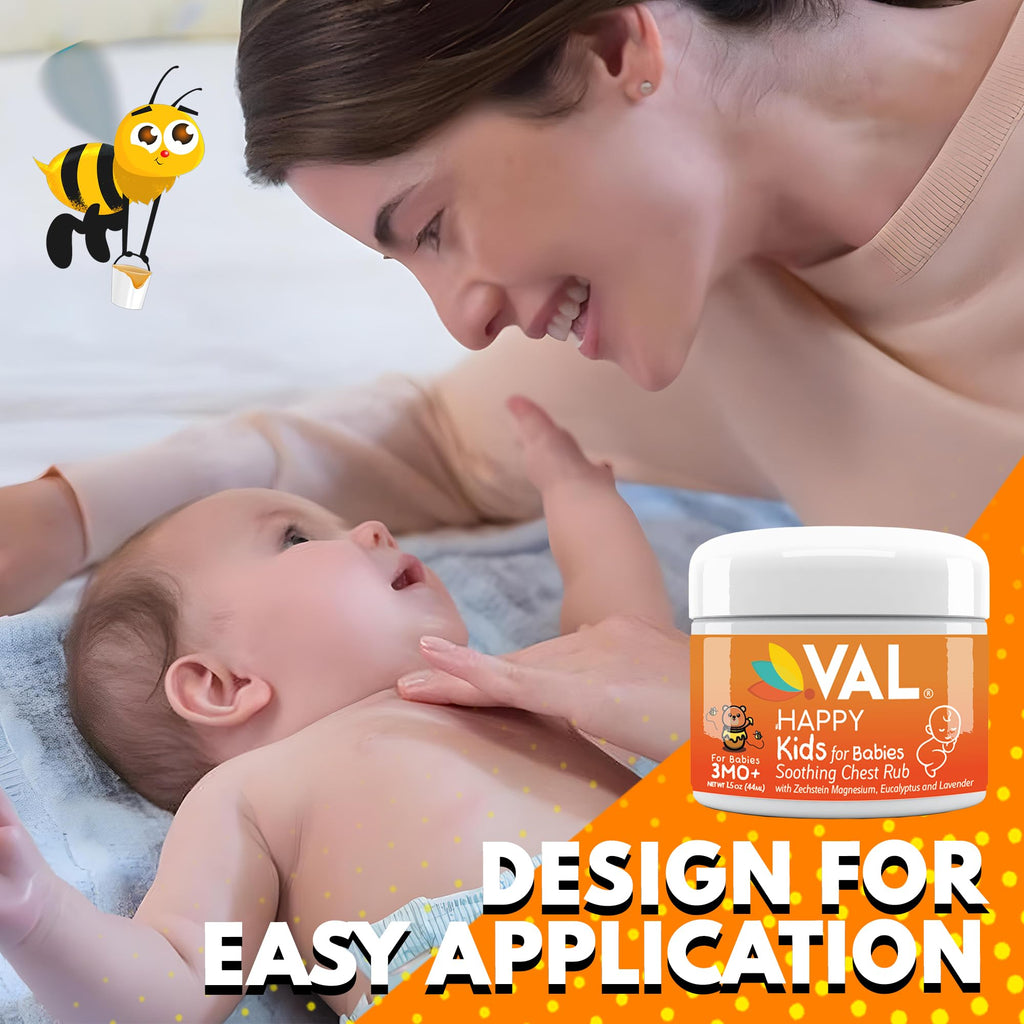 Side view of VAL baby soothing balm product packaging with detailed ingredient listings