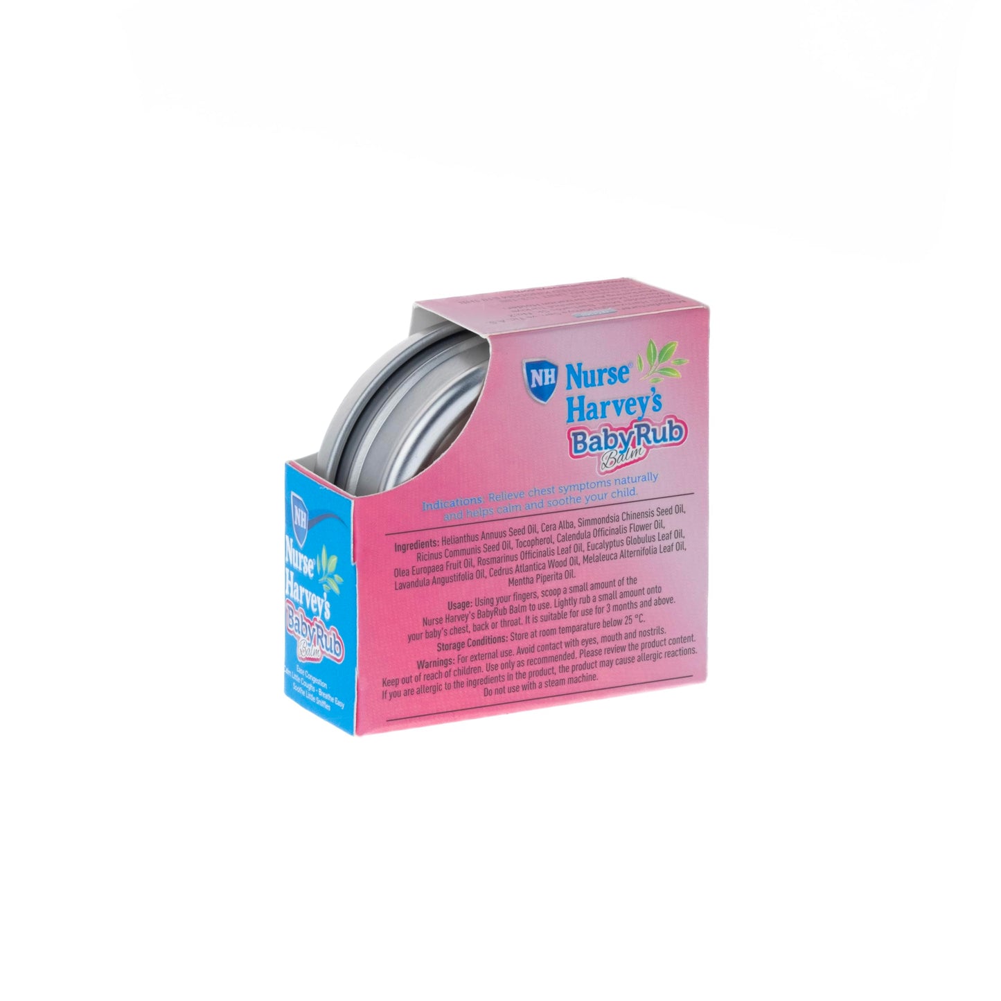 Side angle of the zero point seven fluid ounce metal tin infant soothing ointment.