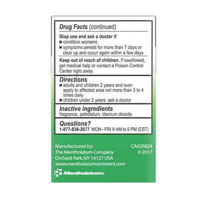 Mentholatum topical analgesic ointment jar side view with drug facts label