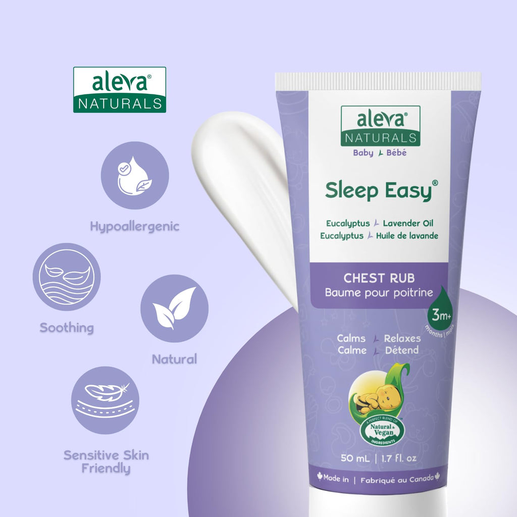 Back label of Aleva Naturals plant based baby cold rub showing organic ingredients