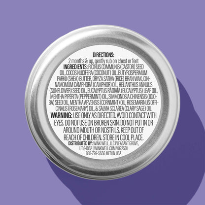 Wink Well natural decongestant jar showing lavender and eucalyptus ingredients