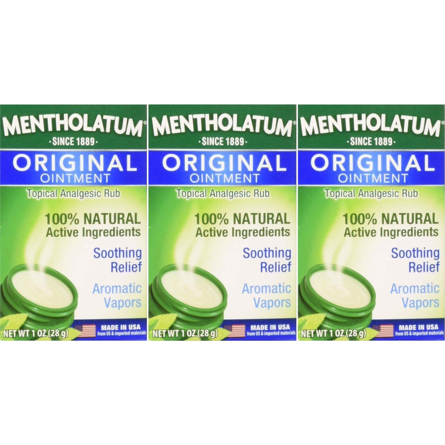 Mentholatum topical analgesic ointment jars displaying the iconic soothing chest rub formula.