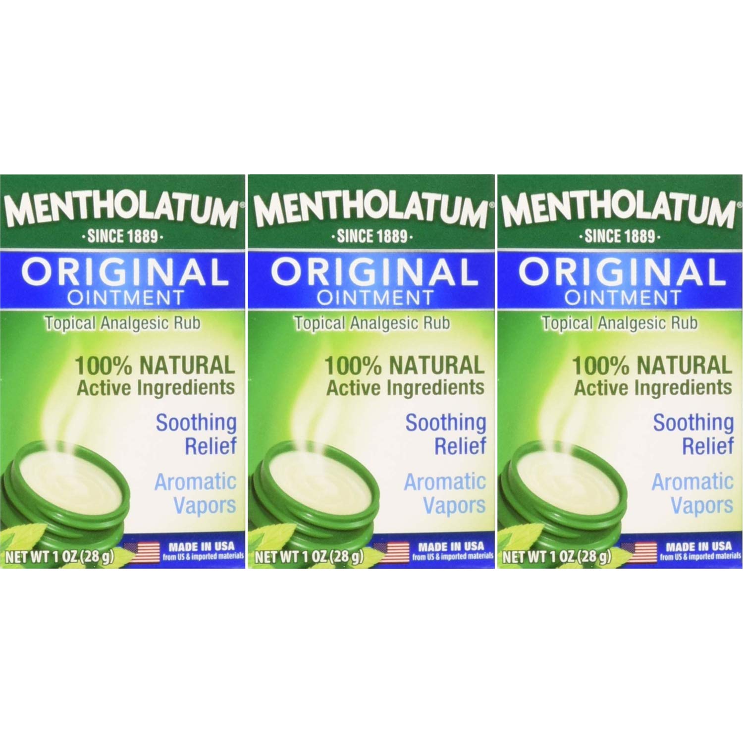 Mentholatum topical analgesic ointment jars displaying the iconic soothing chest rub formula.
