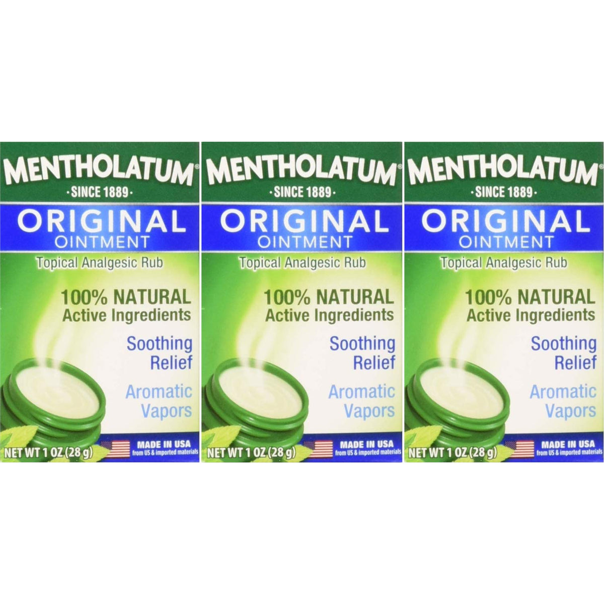Mentholatum topical analgesic ointment jars displaying the iconic soothing chest rub formula.