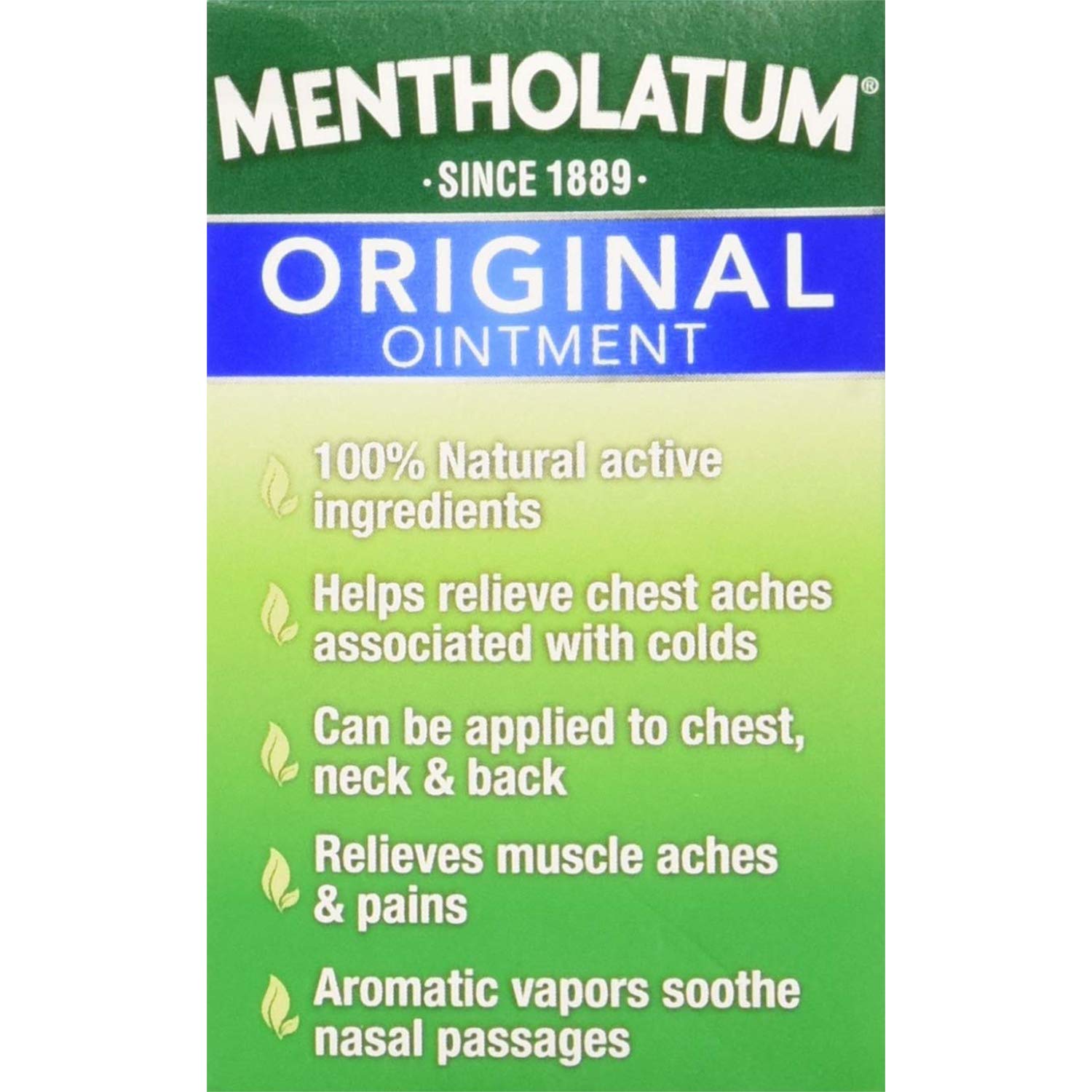 Mentholatum aromatic vapors cold and flu pain relief ointment label and instructions view.