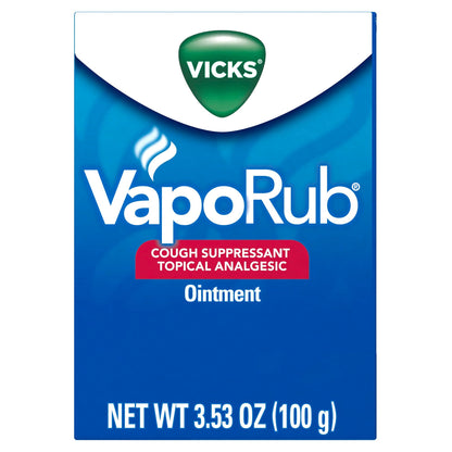 USA sourced Vicks VapoRub container showcasing the classic blue jar and green lid.