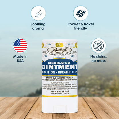 Rawleigh non-greasy medicated stick being uncapped to reveal the soothing vapor ointment texture.