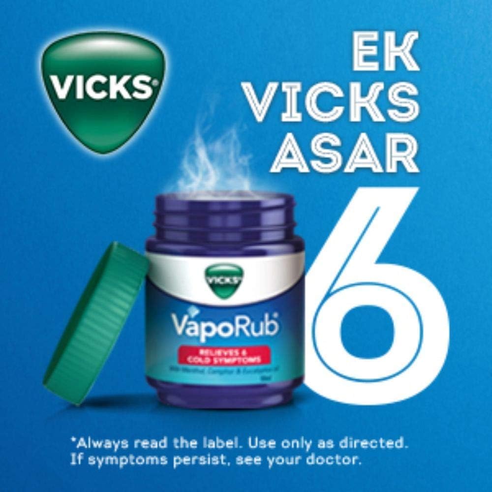 Authentic Vicks VapoRub external rub for multi symptom relief with open lid revealing balm texture