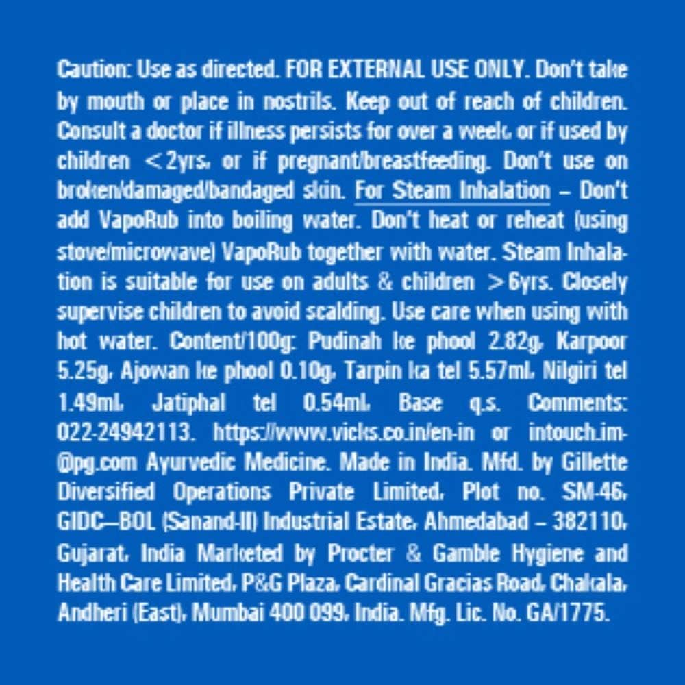Vicks VapoRub imported cold remedy ointment back label displaying clear directions for application