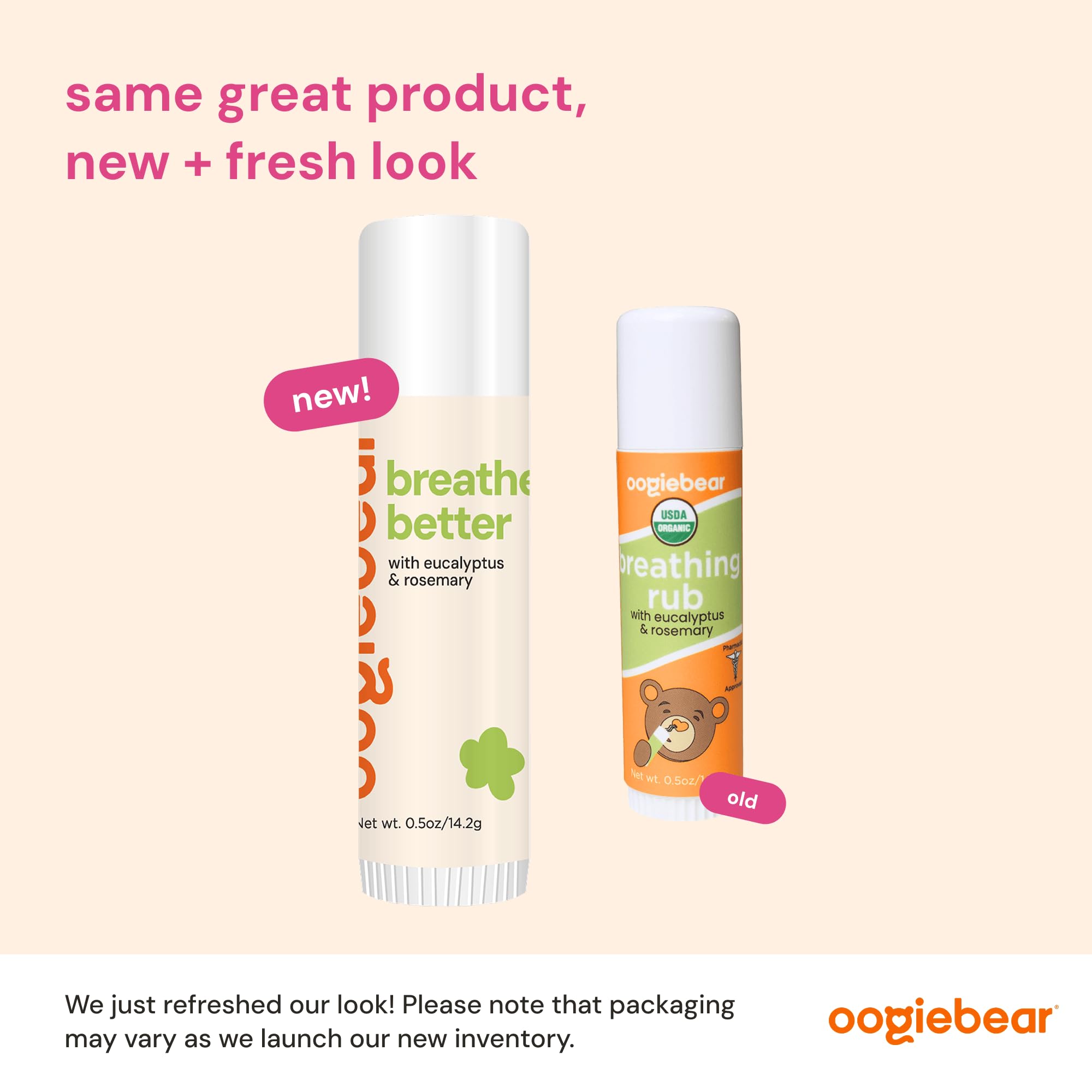 Oogiebear Baby Breathing Balm tube packaging with eucalyptus and rosemary graphics