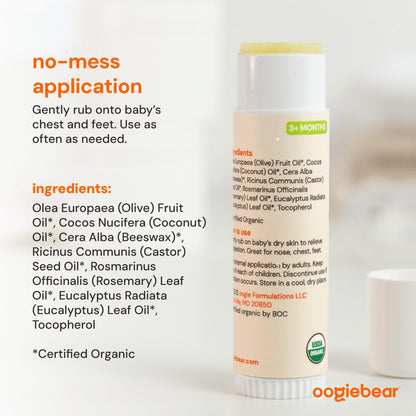 USDA organic certification logo on Oogiebear baby breathing rub container
