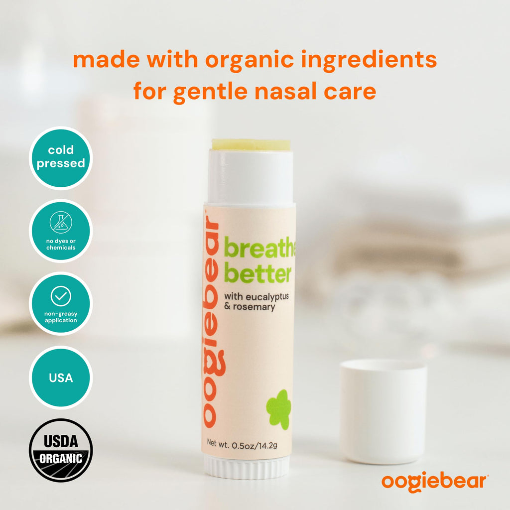 Oogiebear infant congestion relief balm side view displaying ingredient panel
