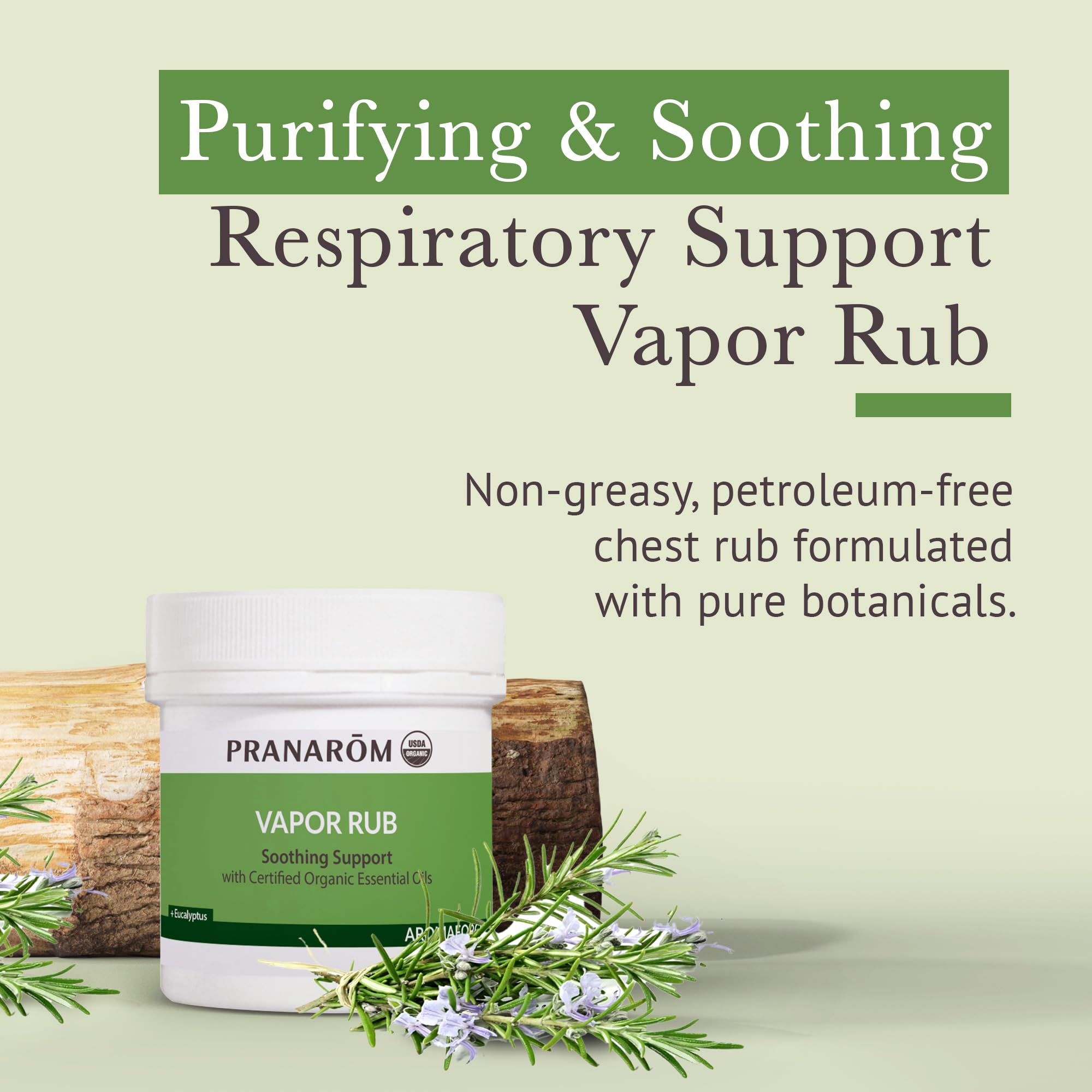 Pranarom organic chest rub tube display demonstrating its non-greasy herbal texture for cold relief.