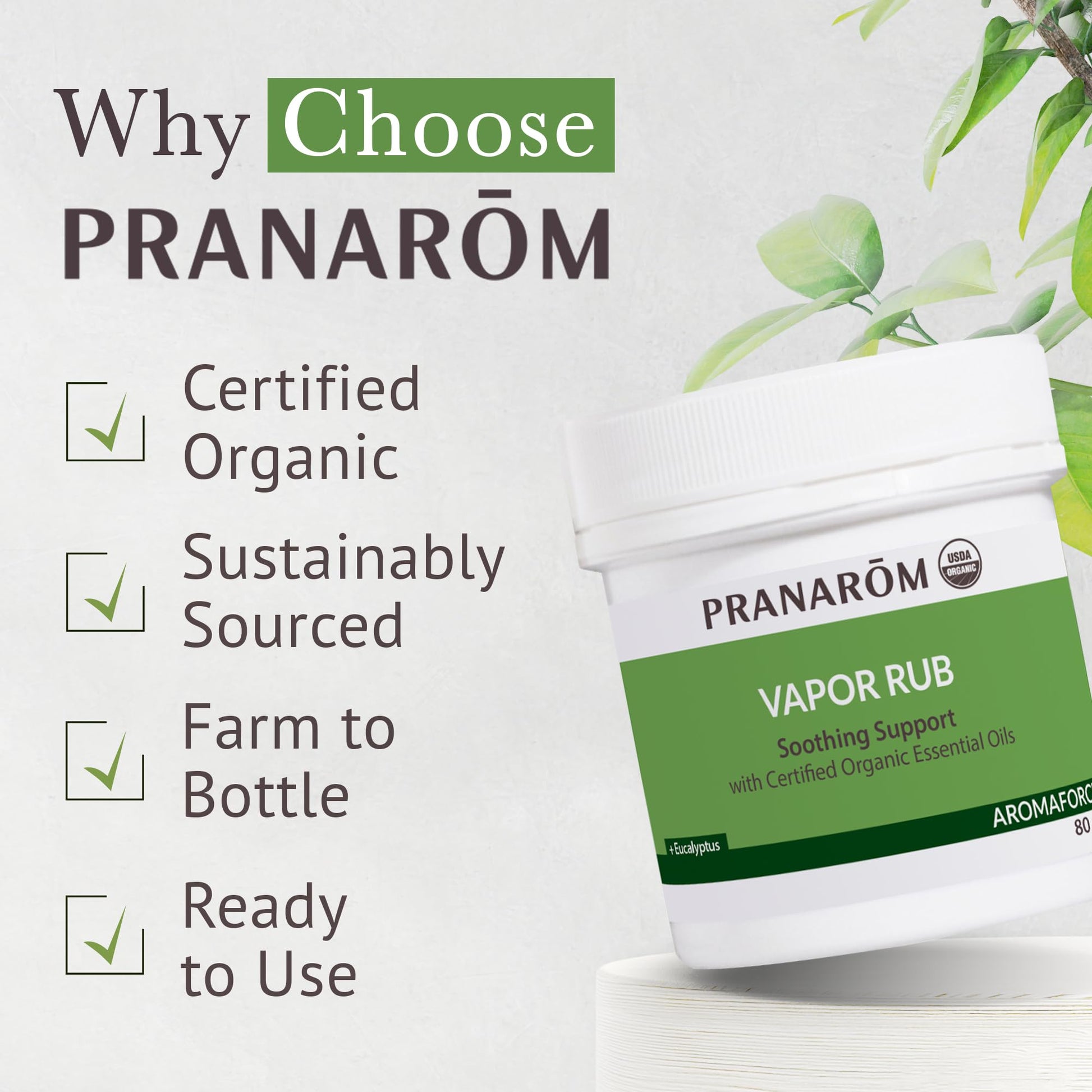 Authentic imported Pranarom vapor rub cream application guide text on the outer cardboard packaging.
